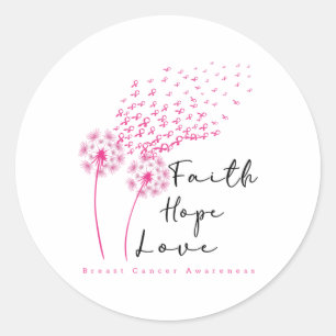 Sticker Rond Ribbon Dandelion Foi Espoir Amour Cancer du sein