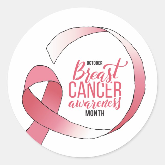 Sticker Rond Ribbon de dessin du cancer du sein rose Mois BCA (Devant)