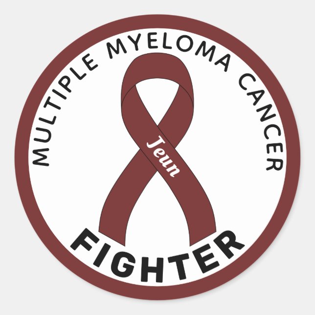Sticker Rond Ribbon de lutte contre le myélome multiple blanc (Devant)