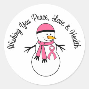 Sticker Rond Ribbon de Noël Snowman Cancer du Sein