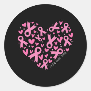Sticker Rond Ribbon Heart Faith Hope Love Breast Cancer Award