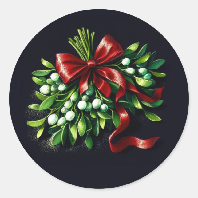 Sticker Rond Ribbon Mistletoe de dessin Pastel de vacances (Devant)