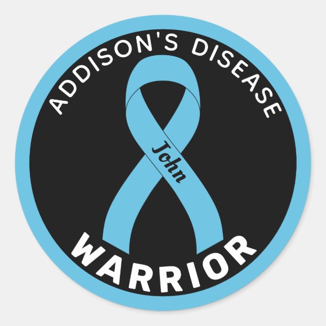 Sticker Rond Ribbon noir guerrier de la maladie d'Addison (Devant)
