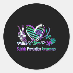 Sticker Rond Ribbon Rose Paix Amour Santé Mentale Suicide Aware