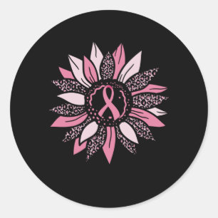 Sticker Rond Ribbon rose Sunflower Breast Cancer Sensibilisatio