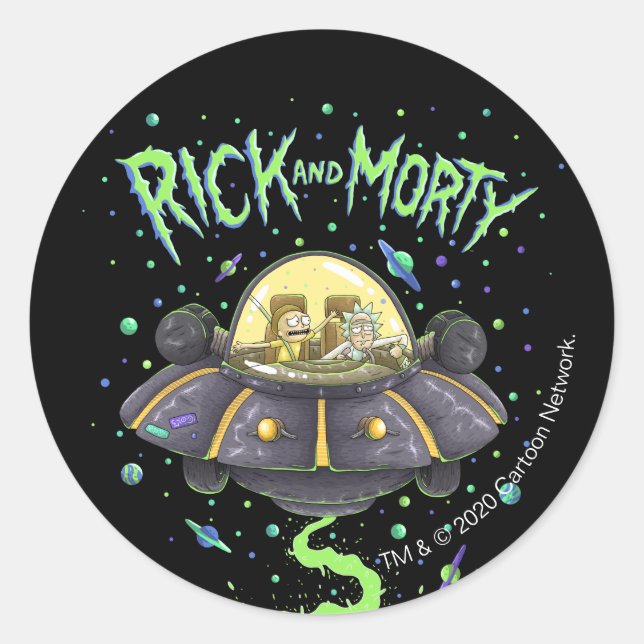 Sticker Rond RICK ET MORTY™ | Graphique de vol spatial illustré (Devant)