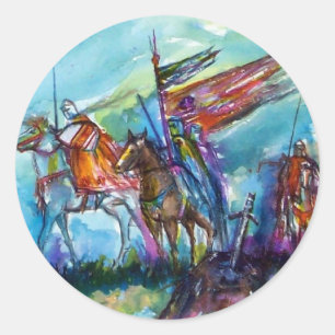 Sticker Rond RIDERS DANS LA TEMPÊTE Chevaliers Médiévaux Horseb