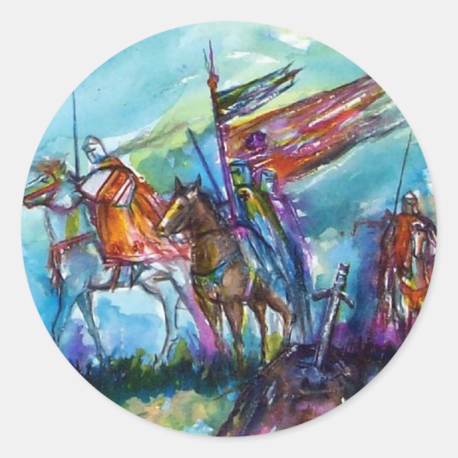Sticker Rond RIDERS DANS LA TEMPÊTE Chevaliers Médiévaux Horseb (Devant)