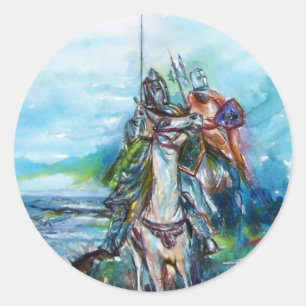 Sticker Rond RIDERS DANS LA TEMPÊTE Chevaliers Médiévaux Horseb