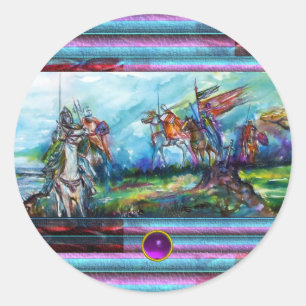 Sticker Rond RIDERS DANS LA TEMPÊTE Chevaliers Médiévaux Horseb
