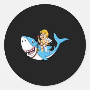 Sticker Rond Riding Cupid Shark Valentines Jour Amusants Garçon