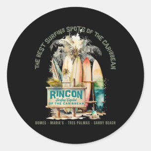 Sticker Rond Rincon Pr Capitale Du Surf Des Caraïbes Surfeurs