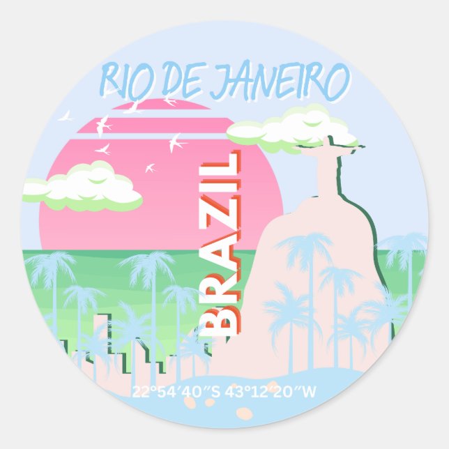 Sticker Rond Rio de Janeiro Brésil Voyage Art Blue Illustration (Devant)