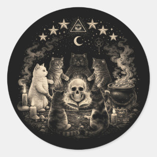 Sticker Rond Rituel de chat gothique ensorcelant Soutenez votre