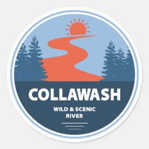Sticker Rond Rivière sauvage et panoramique Collawash Oregon
