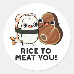 Sticker Rond Riz À La Viande Vous Drôle Sushi Steak Pun