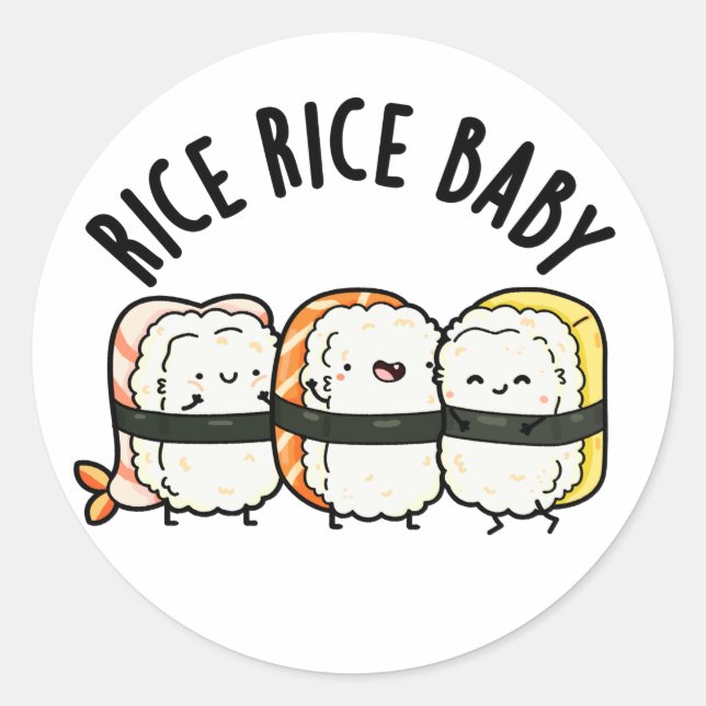 Sticker Rond Riz Bébé Funny Sushi Alimentation Pun (Devant)