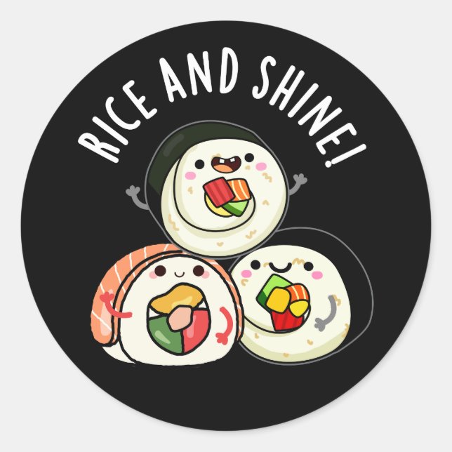 Sticker Rond Riz Et Brillant Sushi Roll Pun Dark BG (Devant)