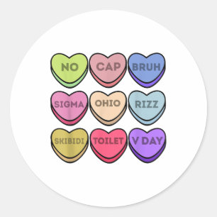 Sticker Rond Rizz Valentines Bonbons Coeurs Garçons Valentine B