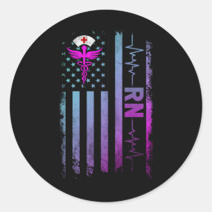 Sticker Rond RN Emploi infirmière autorisée USA Flag