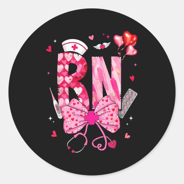 Sticker Rond Rn Valentine Coquette Bow Stethoscope Nurse Girl W (Devant)