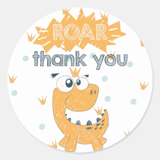 Sticker Rond ROAR Dinosaur Merci d'anniversaire (Devant)