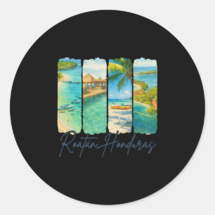 Sticker Rond Roatan Honduras Voyage Voyage Coup de pinceau Souv