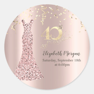 Sticker Rond Robe à Paillettes Rose Gold 40e Anniversaire