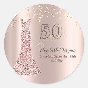 Sticker Rond Robe à paillettes rose gold 50e anniversaire