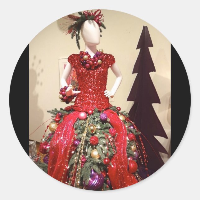 Sticker Rond Robe Afrocentrique Forme Mannequin Arbre de Noël (Devant)