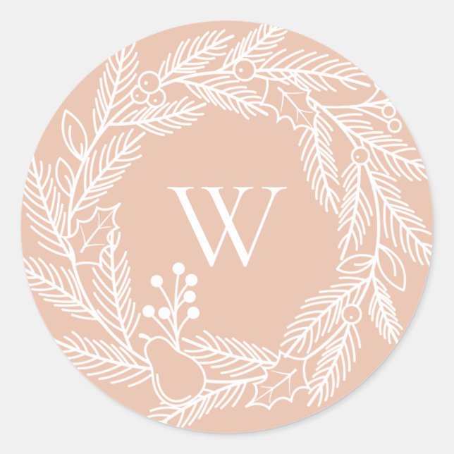 Sticker Rond Robe blanche rustique brillant de monogramme d'hiv (Devant)