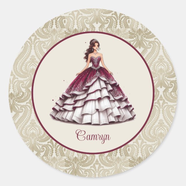 Sticker Rond Robe Bourgogne Quinceañera (Devant)