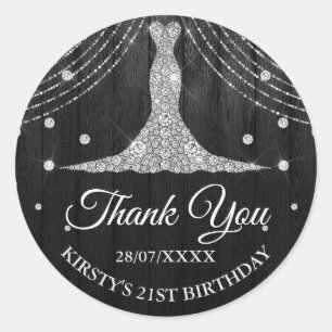 Sticker Rond Robe de fête d'anniversaire diamant noir argenté