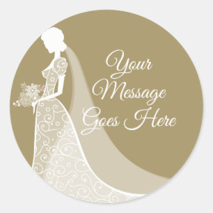 Sticker Rond Robe de mariée en dentelle élégante or et blanc po