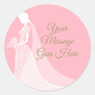 Sticker Rond Robe de mariée en dentelle élégante rose et or pou