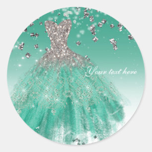 Sticker Rond Robe de soirée pailletée de sarcelle et d'argent p