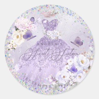 Sticker Rond Robe de soirée violette Sweet Sixteen en holograph