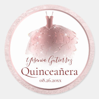 Sticker Rond Robe élégante Rose Gold Quinceañera