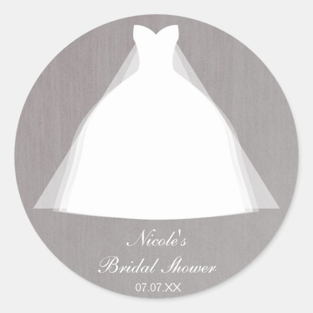 Sticker Rond Robe mariage Moderne Glamour Fête des mariées Gris (Devant)