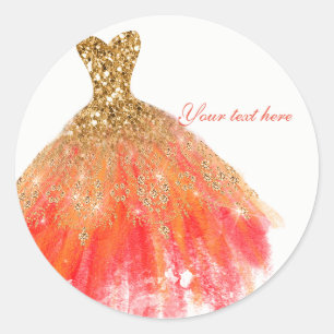 Sticker Rond Robe pailletée orange doré, cadeau de fête d'autom