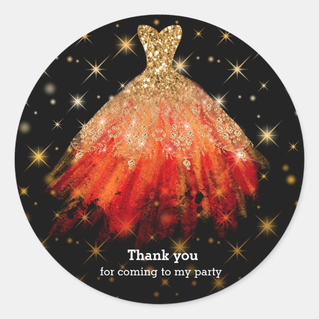 Sticker Rond Robe parties scintillant aquarelle (Devant)