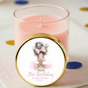 Sticker Rond robe rose stylée pour 21 ans chic fête féminine