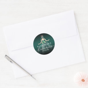 Sticker Rond Robe verte Emeraude Florale Anniversaire Quinceane