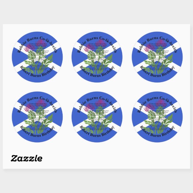 Sticker Rond Robert Burns Anniversaire Poème Thistler Drapeau (Feuille)