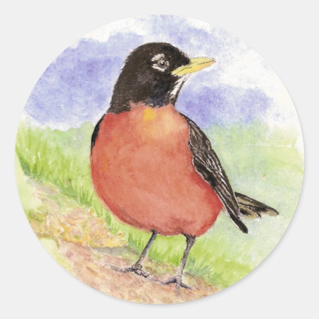 Sticker Rond Robin américain, Oiseau, Nature, Faune, (Devant)
