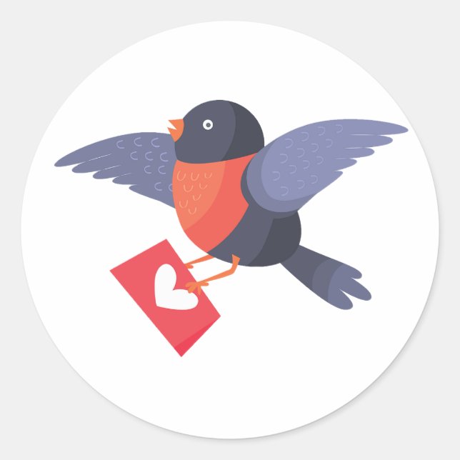 Sticker Rond Robin Bird Flying with Red Heart Love Letter (Devant)