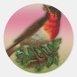 Sticker Rond Robin Redsein avec les cartes Holly Berry