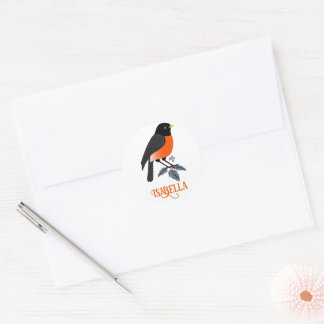 Sticker Rond Robins Et Fleurs