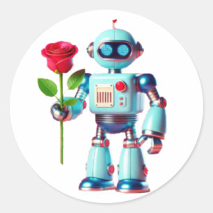 Sticker Rond Robot avec Rose