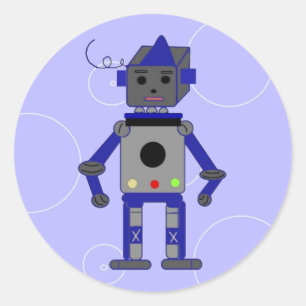 Sticker Rond Robot Bleu